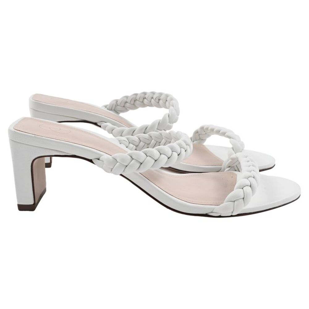 Porte & Paire Braided Heeled Mules in White Goat Leather